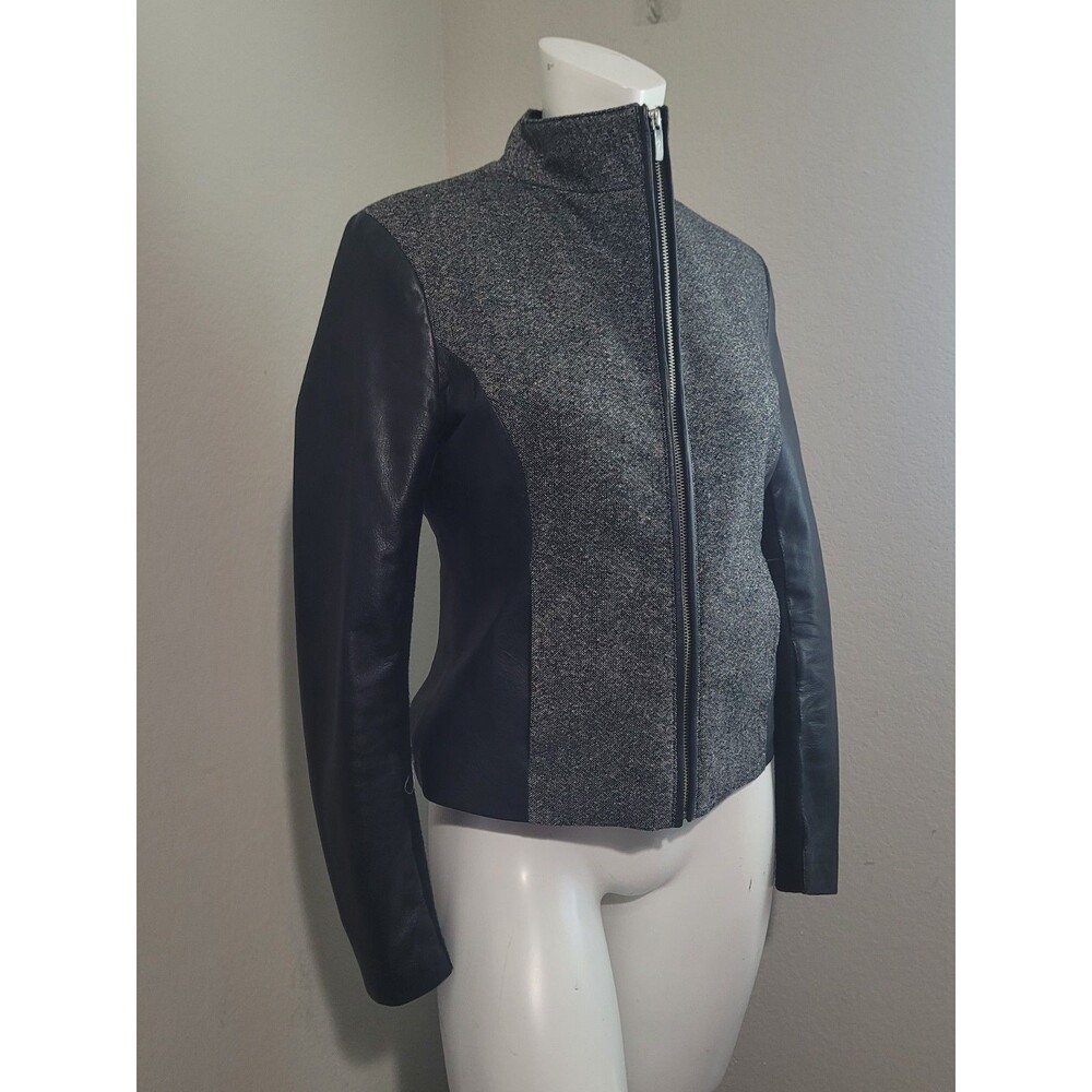 Cole Haan size 6 blazer moto jacket knit lined lambskin wool silk full zip